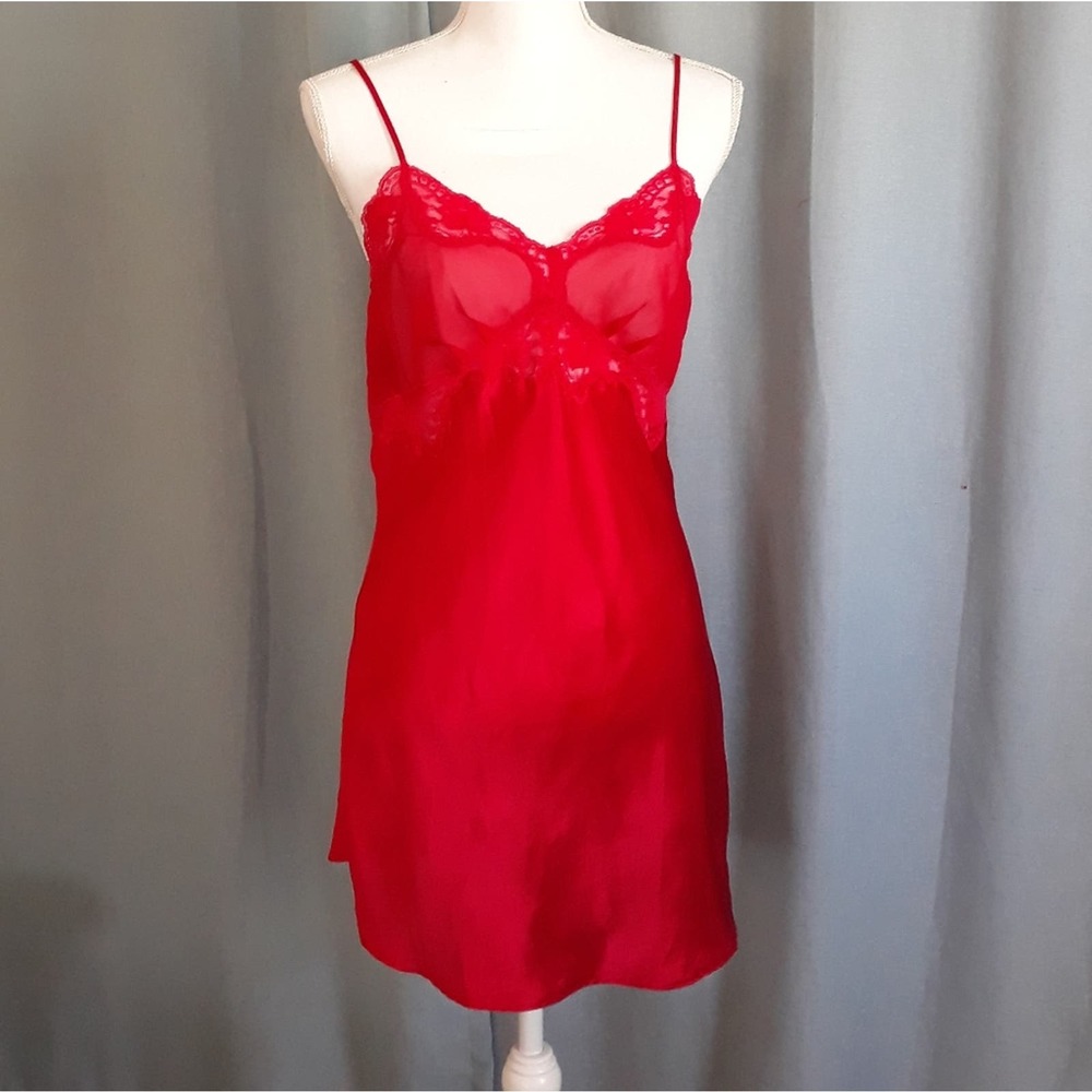 Victorias Secret Vintage Size S Red Chemise Slip Lace Lingerie